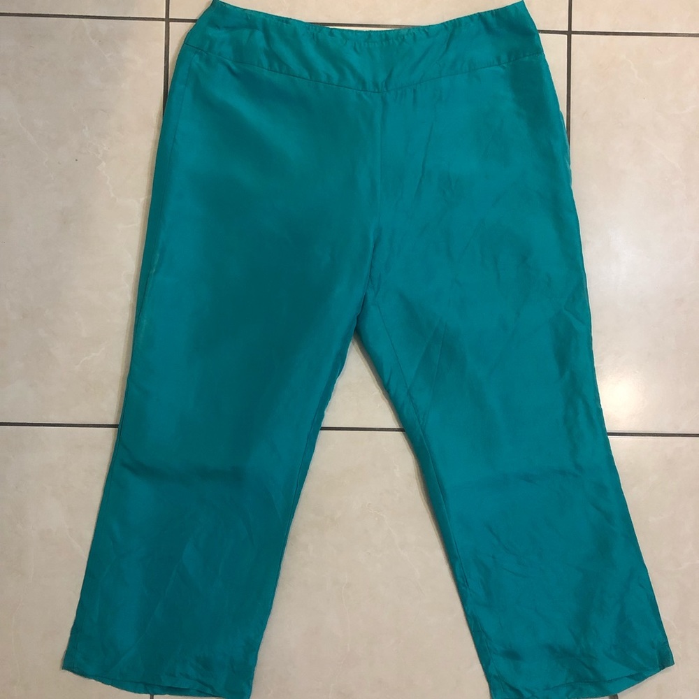 Teal Silk Capri Pants